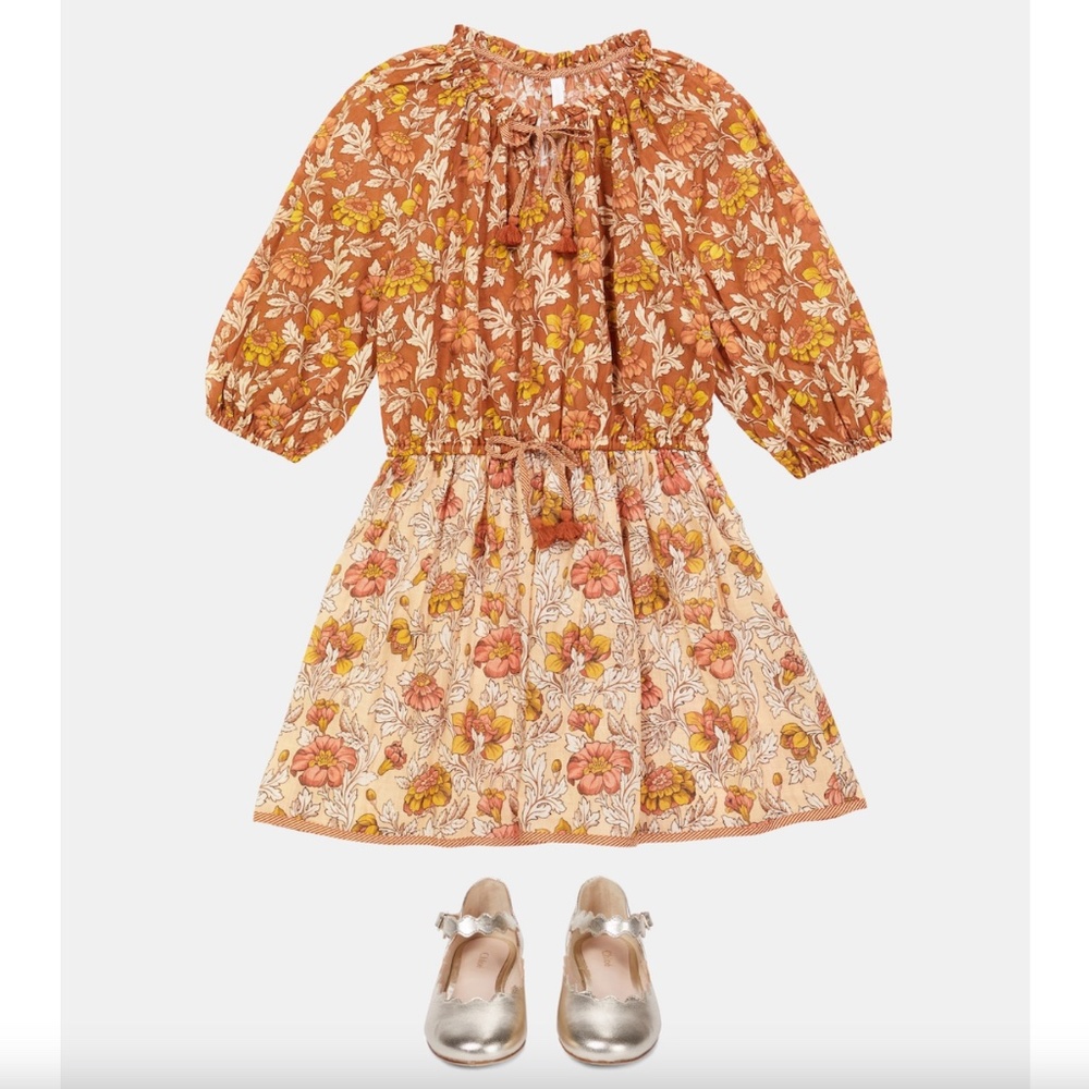 Zimmermann Andie spliced cotton floral peasant dress mixed prints tassels boho